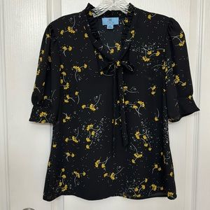 Like New CeCe Blouse with Ruffle and Tie Detail